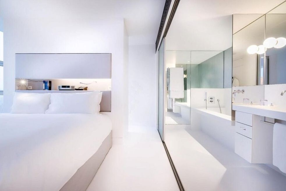 Deluxe room interior detail with curated lighting